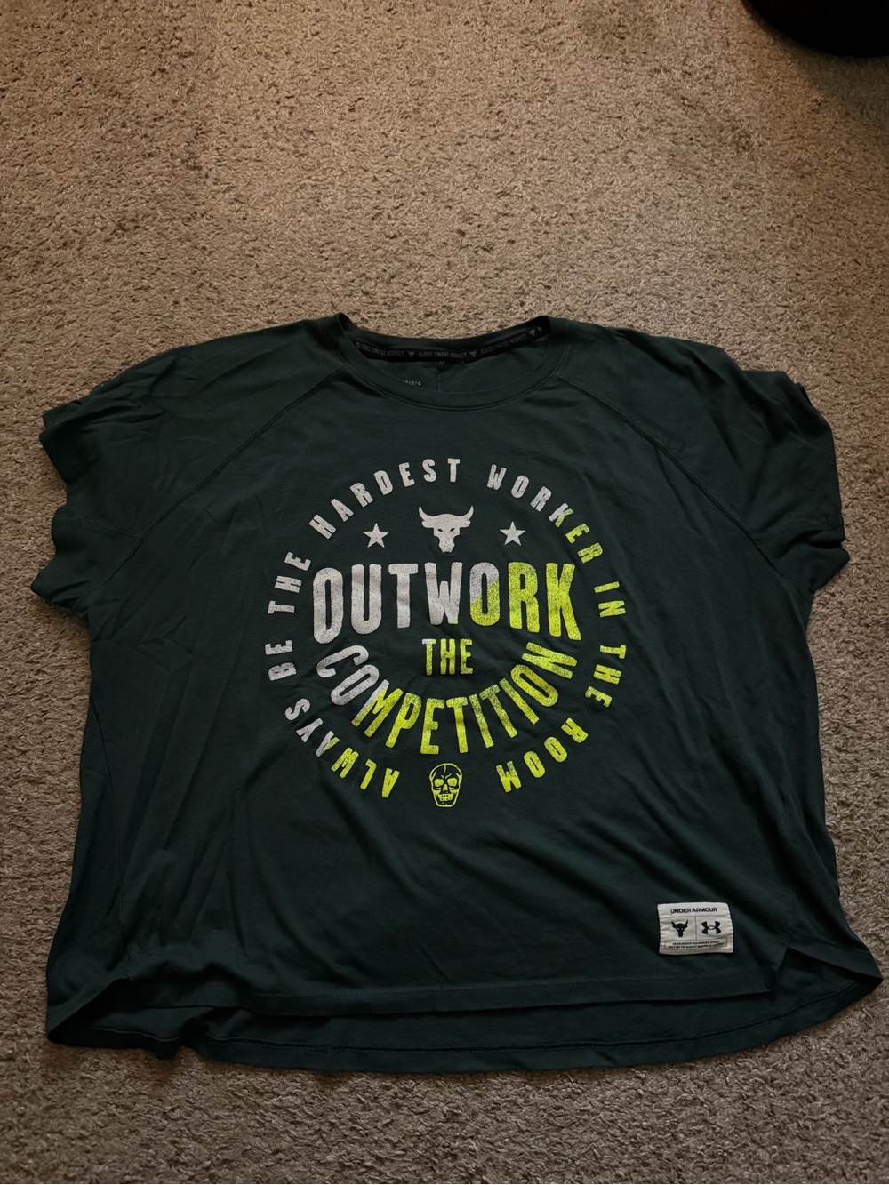 Under Armour Project Rock Forest Green Logo Patch Athletic Tee